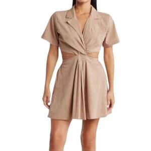 En Saison Tan Brown Beverly Shirtdress Mini Short Sleeve Cutout Dress Medium NWT